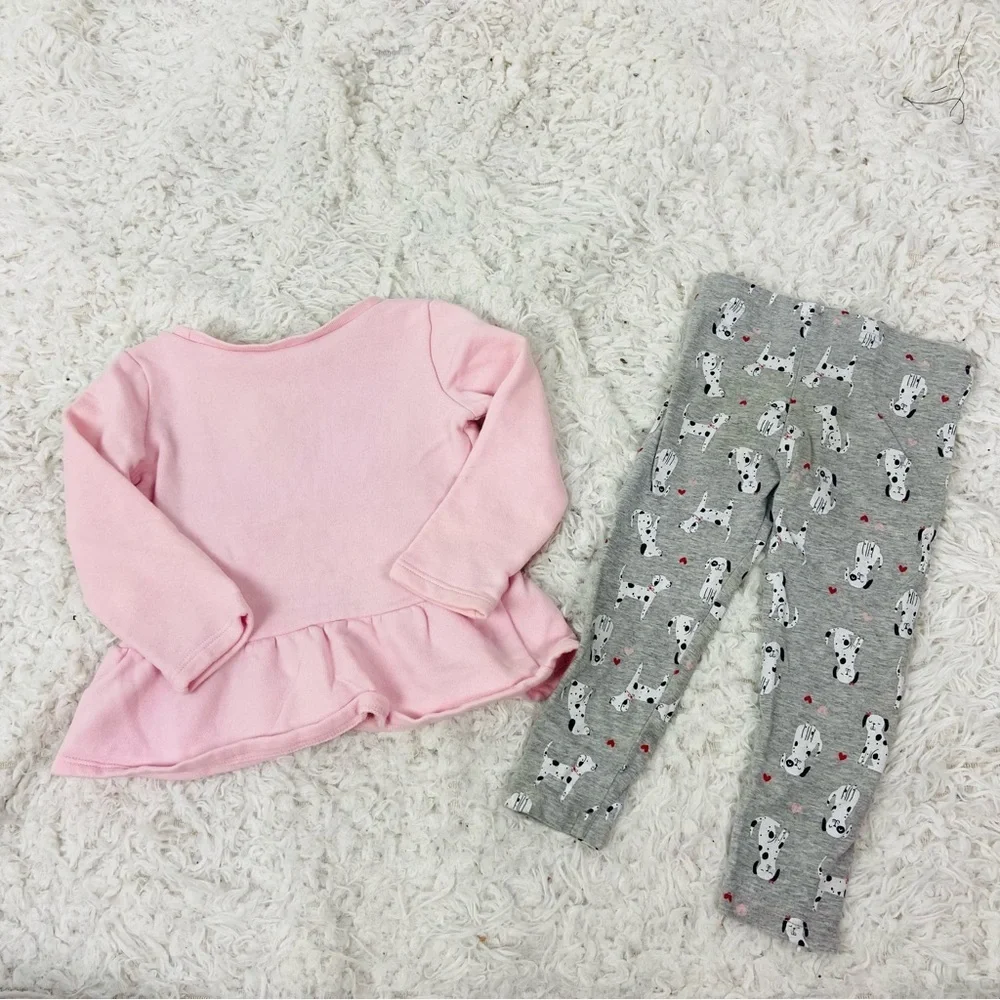 Carter's Pink & Gray dalmatian Dog pink ruffle long sleeve gray stretch leggings - Picture 14 of 17